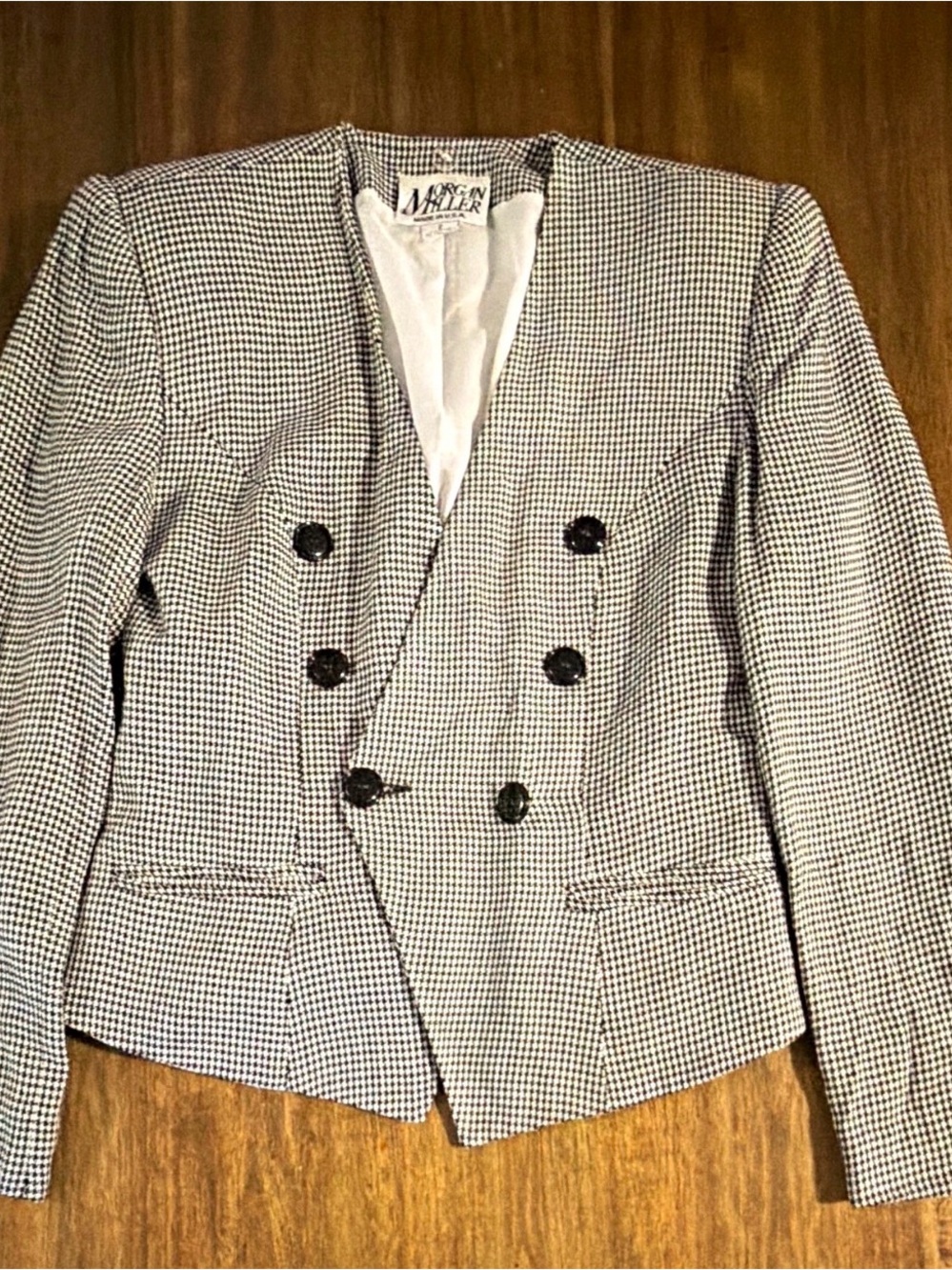 Morgan Miller Black & White Houndstooth Double-Breasted Blazer Jacket